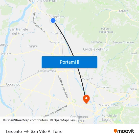 Tarcento to San Vito Al Torre map