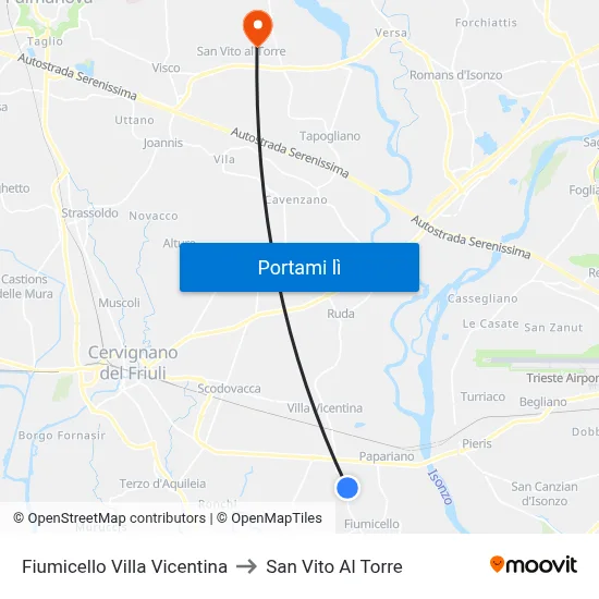 Fiumicello Villa Vicentina to San Vito Al Torre map