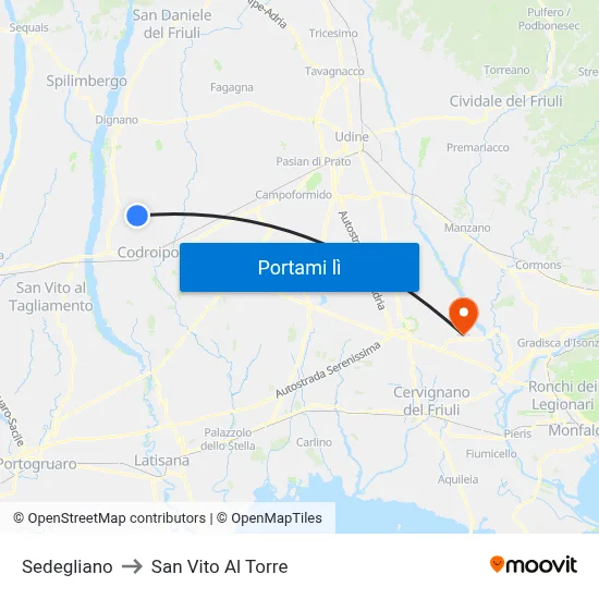Sedegliano to San Vito Al Torre map