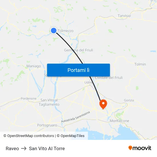 Raveo to San Vito Al Torre map