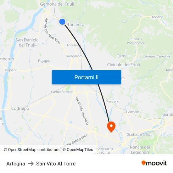 Artegna to San Vito Al Torre map