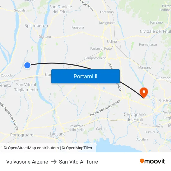 Valvasone Arzene to San Vito Al Torre map