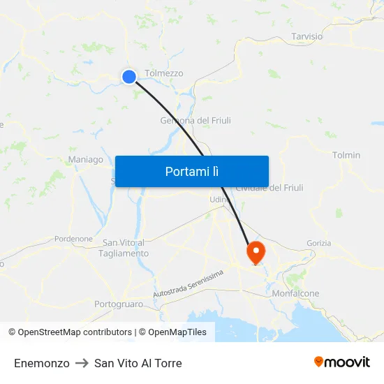 Enemonzo to San Vito Al Torre map