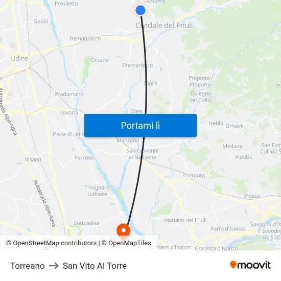 Torreano to San Vito Al Torre map