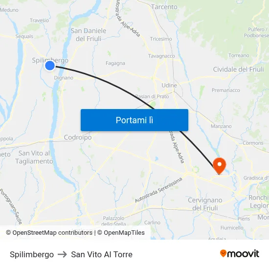 Spilimbergo to San Vito Al Torre map