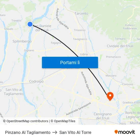 Pinzano Al Tagliamento to San Vito Al Torre map
