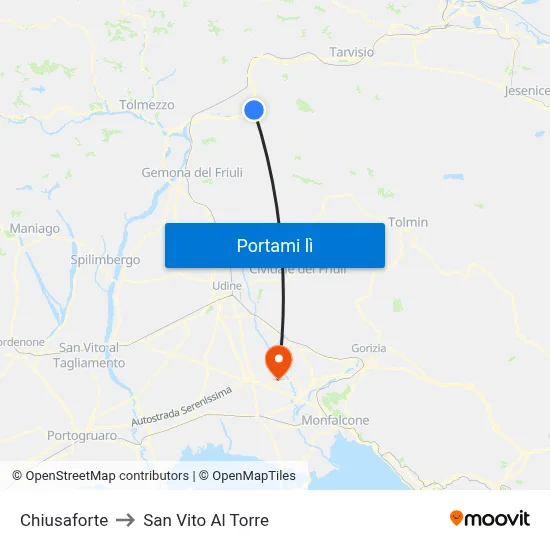 Chiusaforte to San Vito Al Torre map
