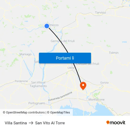 Villa Santina to San Vito Al Torre map