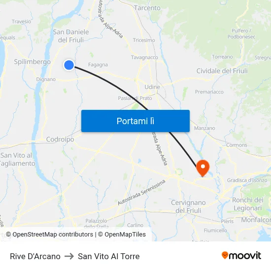 Rive D'Arcano to San Vito Al Torre map