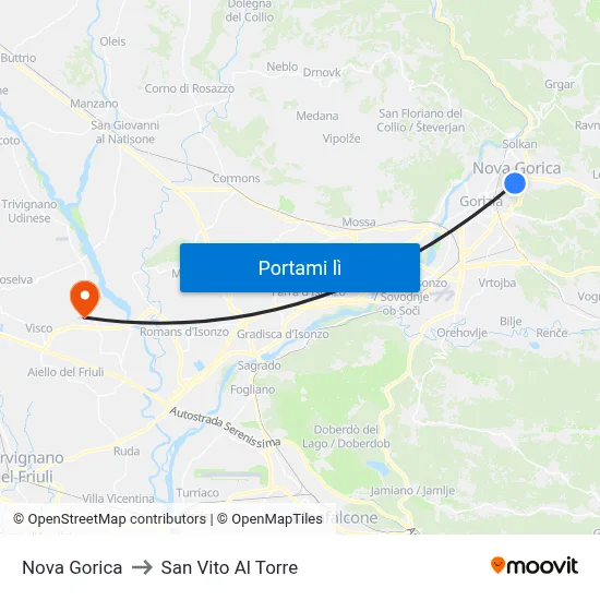 Nova Gorica to San Vito Al Torre map
