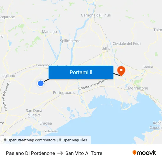 Pasiano Di Pordenone to San Vito Al Torre map