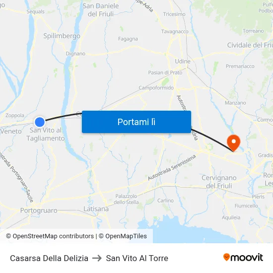 Casarsa Della Delizia to San Vito Al Torre map