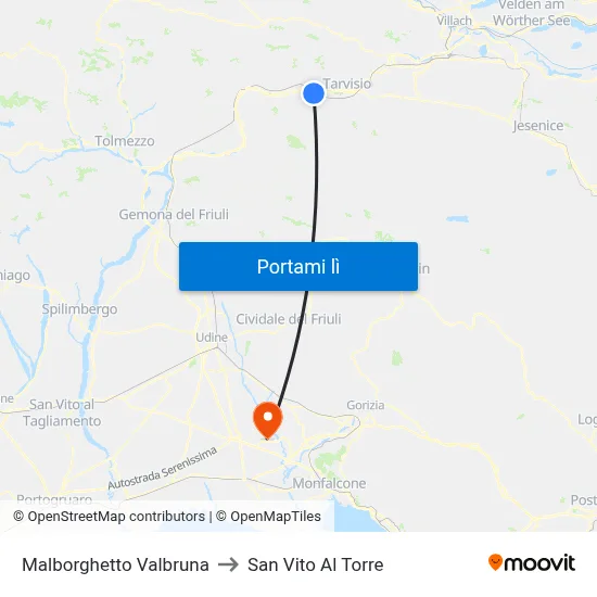 Malborghetto Valbruna to San Vito Al Torre map