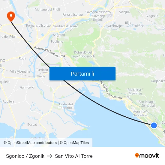 Sgonico / Zgonik to San Vito Al Torre map