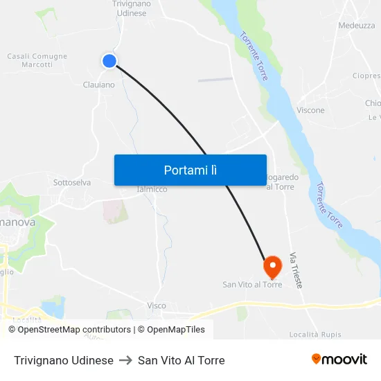 Trivignano Udinese to San Vito Al Torre map