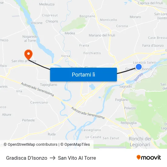 Gradisca D'Isonzo to San Vito Al Torre map