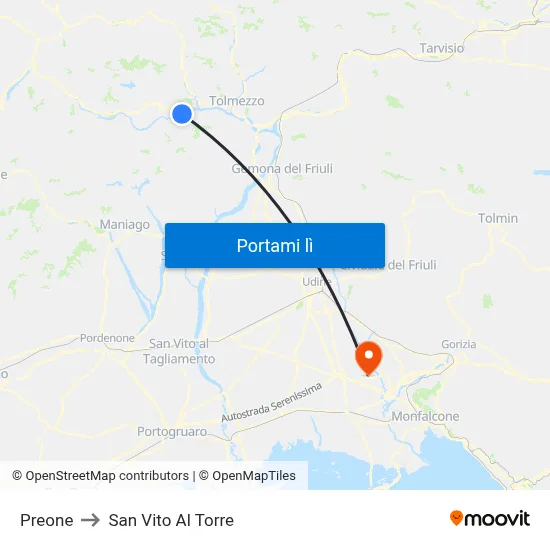 Preone to San Vito Al Torre map