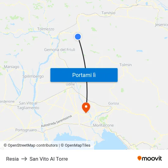 Resia to San Vito Al Torre map