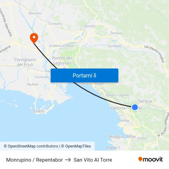 Monrupino / Repentabor to San Vito Al Torre map