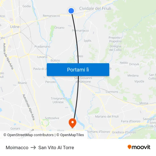 Moimacco to San Vito Al Torre map