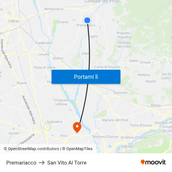 Premariacco to San Vito Al Torre map