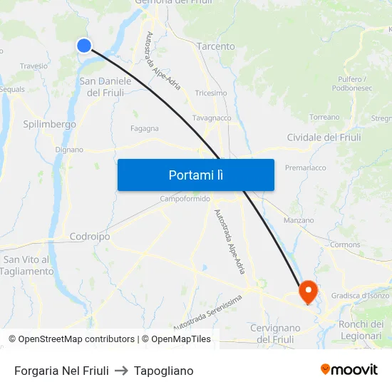 Forgaria Nel Friuli to Tapogliano map