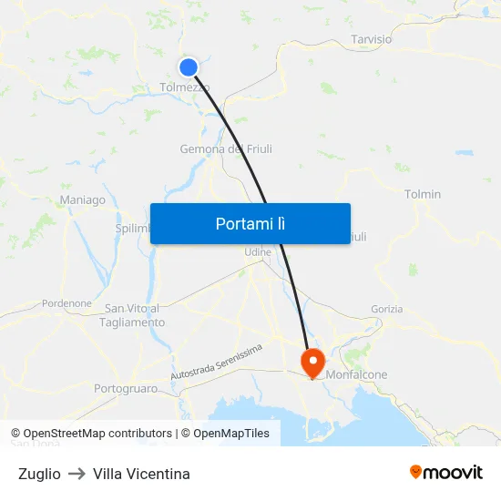 Zuglio to Villa Vicentina map