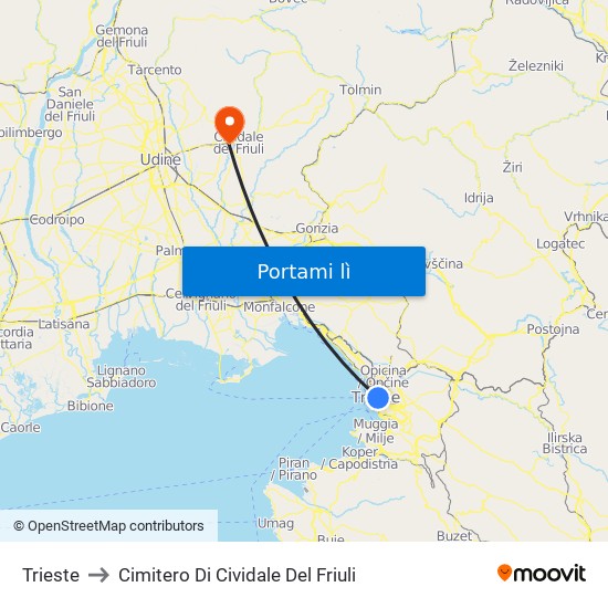 Trieste to Cimitero Di Cividale Del Friuli map