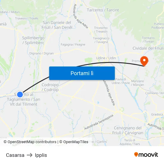 Casarsa to Ipplis map
