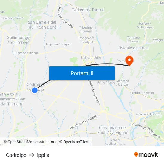 Codroipo to Ipplis map