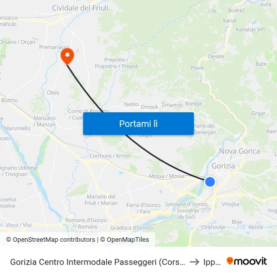 Gorizia Centro Intermodale Passeggeri (Corsia 1) to Ipplis map