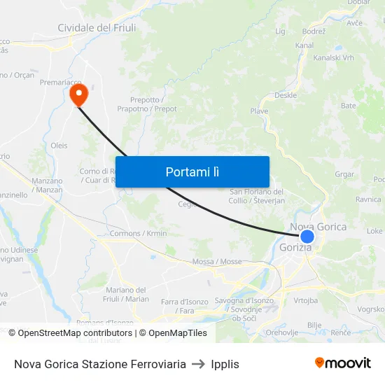 Nova Gorica Stazione Ferroviaria to Ipplis map