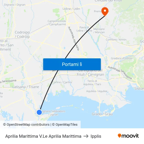 Aprilia Marittima V.Le Aprilia Marittima to Ipplis map