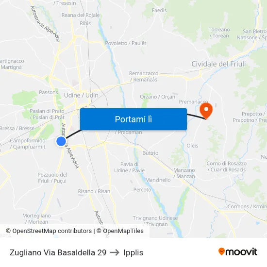 Zugliano Via Basaldella 29 to Ipplis map