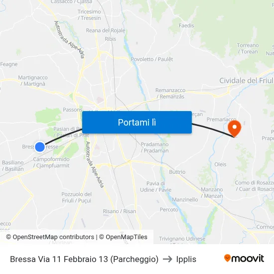 Bressa Via 11 Febbraio 13 (Parcheggio) to Ipplis map
