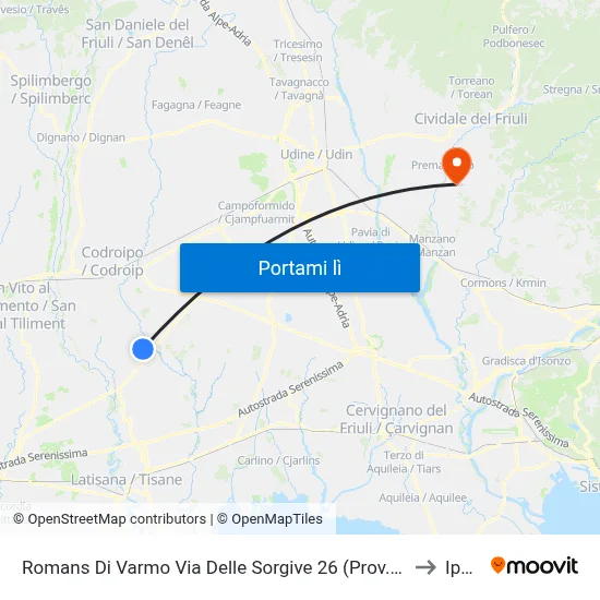 Romans Di Varmo Via Delle Sorgive 26 (Prov. Muscletto) to Ipplis map