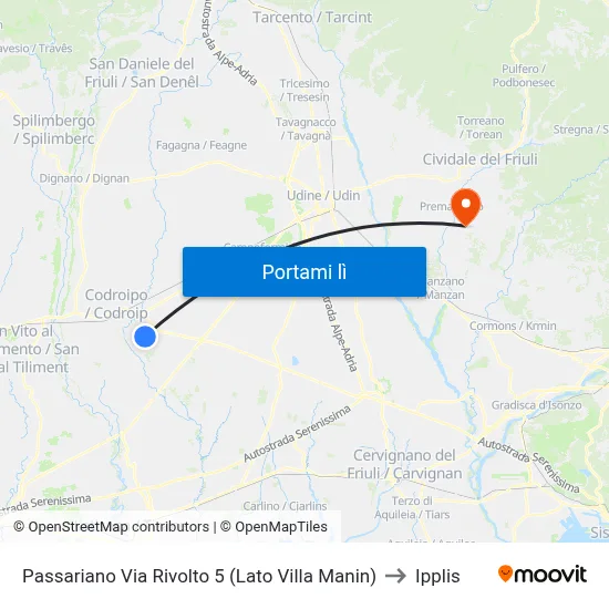 Passariano Via Rivolto 5 (Lato Villa Manin) to Ipplis map