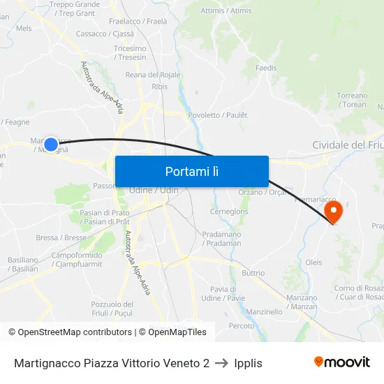 Martignacco Piazza Vittorio Veneto 2 to Ipplis map
