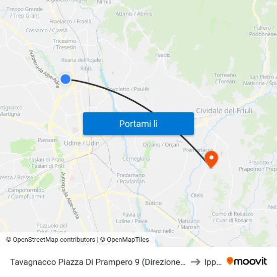 Tavagnacco Piazza Di Prampero 9 (Direzione Udine) to Ipplis map