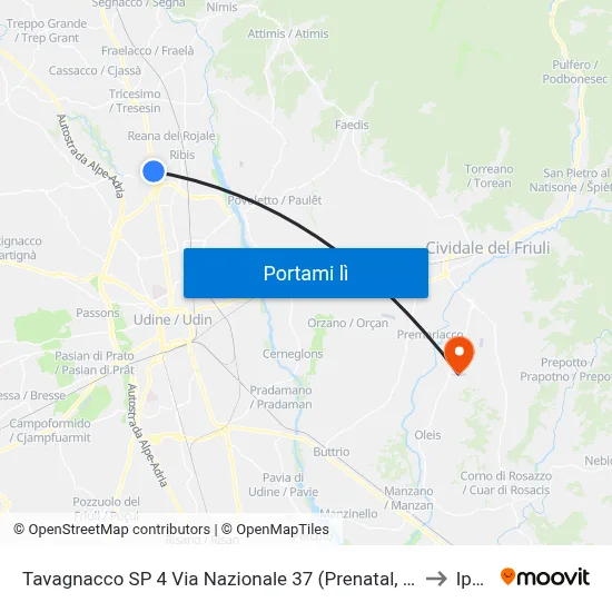 Tavagnacco SP 4 Via Nazionale 37 (Prenatal, Dir.Tricesimo) to Ipplis map