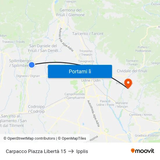 Carpacco Piazza Libertà 15 to Ipplis map