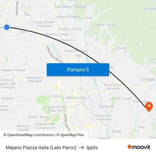 Majano Piazza Italia (Lato Parco) to Ipplis map