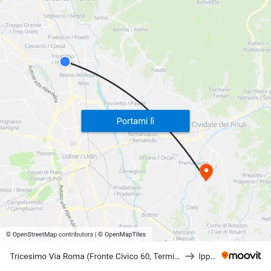 Tricesimo Via Roma (Fronte Civico 60, Terminal) to Ipplis map