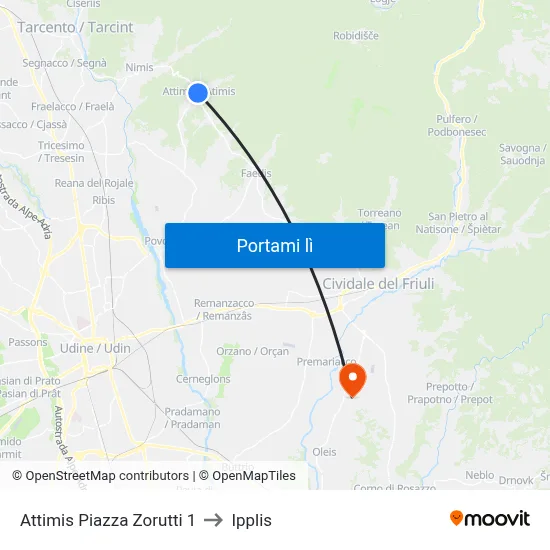 Attimis Piazza Zorutti 1 to Ipplis map