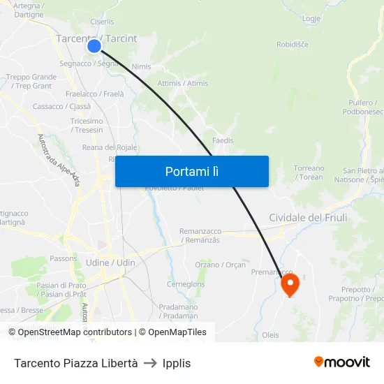 Tarcento Piazza Libertà to Ipplis map