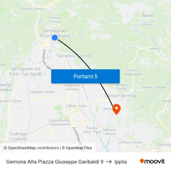 Gemona Alta Piazza Giuseppe Garibaldi 9 to Ipplis map