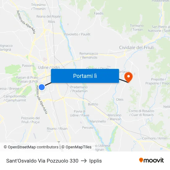 Sant'Osvaldo Via Pozzuolo 330 to Ipplis map