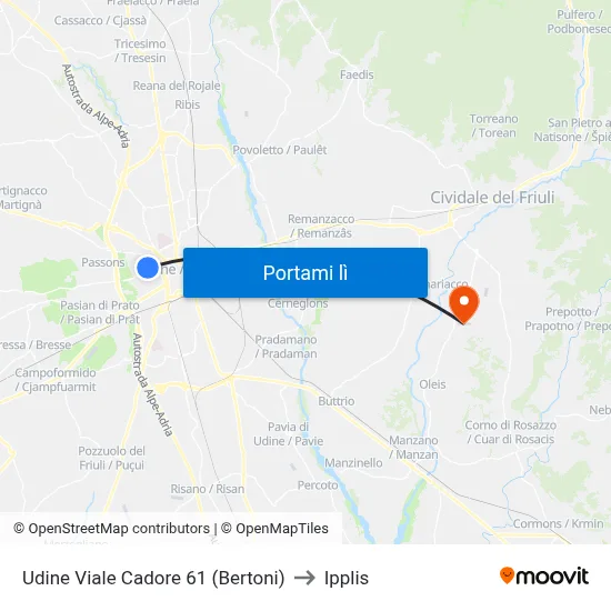 Udine Viale Cadore 61 (Bertoni) to Ipplis map