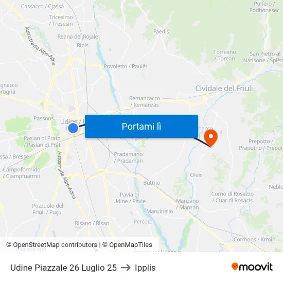 Udine Piazzale 26 Luglio 25 to Ipplis map