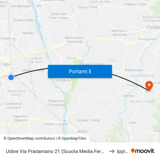 Udine Via Pradamano 21 (Scuola Media Fermi) to Ipplis map